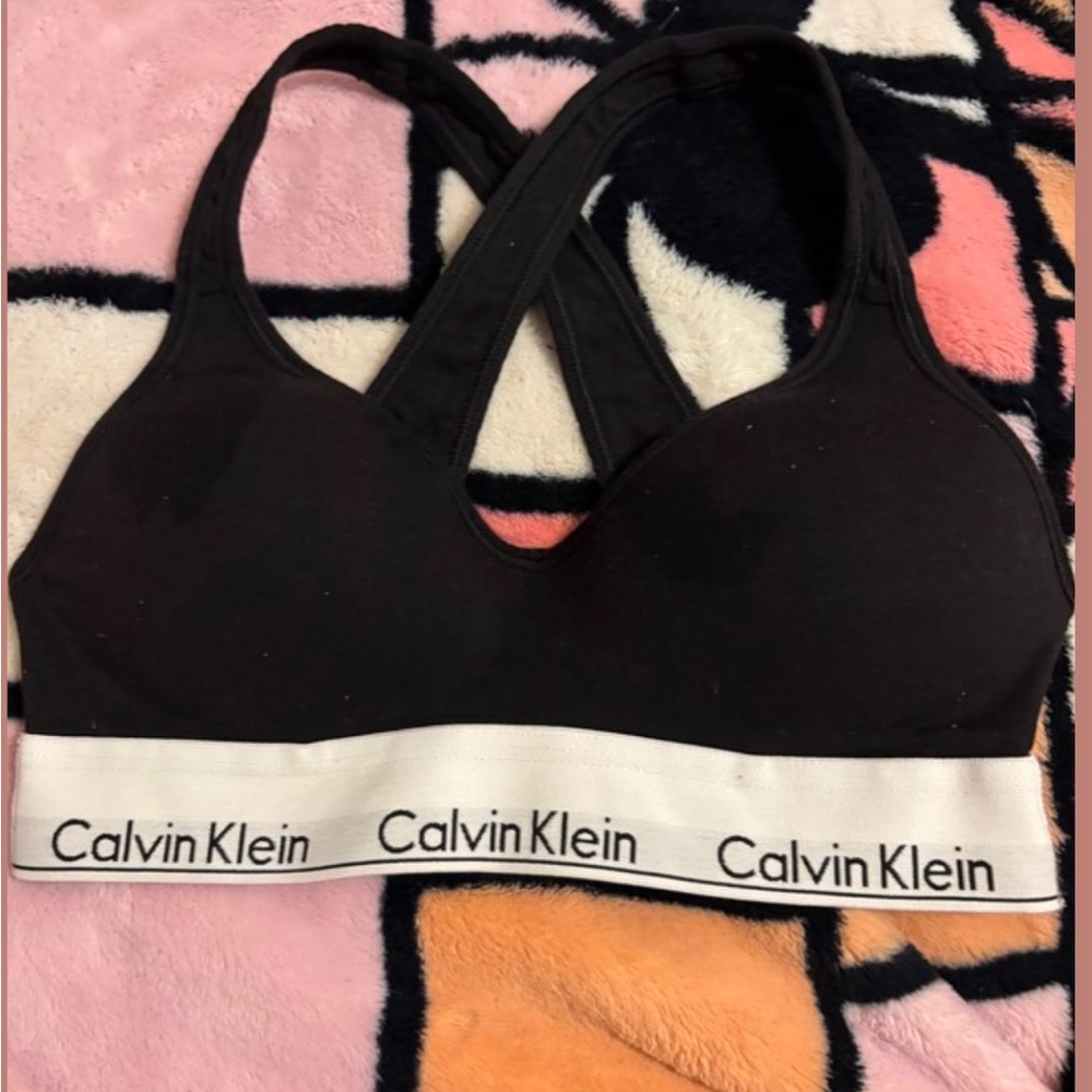Calvin Klein Black and White Sports Bra with Signature Elastic